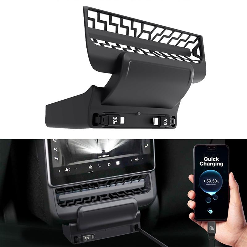 USB Charging Hub For Tesla Model Y Juniper 2025 Model 3 Highland 2024 2025 Rear Air Outlet Docking Station Fast Charger