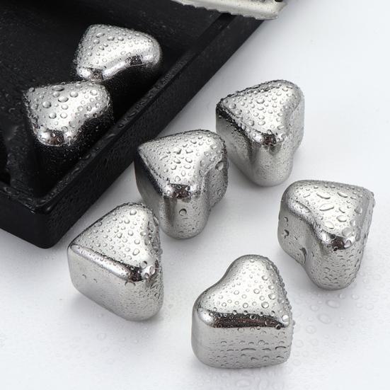 Камни для виски в форме сердца Многоразовые из нержавеющей стали 304 Не разбавляющие Охладители напитков для вина Коктейлей с щипцами Можно мыть в посудомоечной машине Охлаждающие блоки