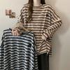 Plus Size Women Spring Autumn Long Sleeve T-shirts Vintage Striped Loose Casual Tops Oversized Crew Neck Tshirts