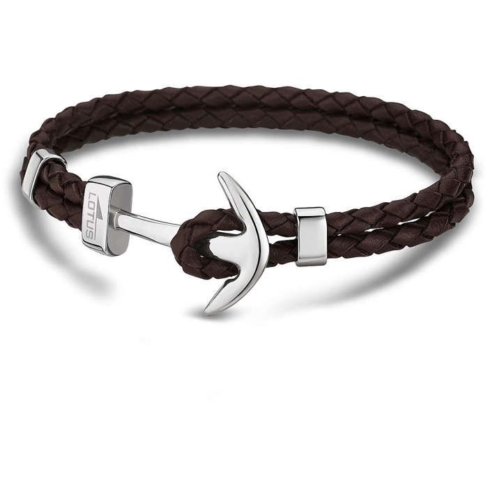 Bracelet - Lotus Style - Ancre - Cuir Marron - Acier - Homme