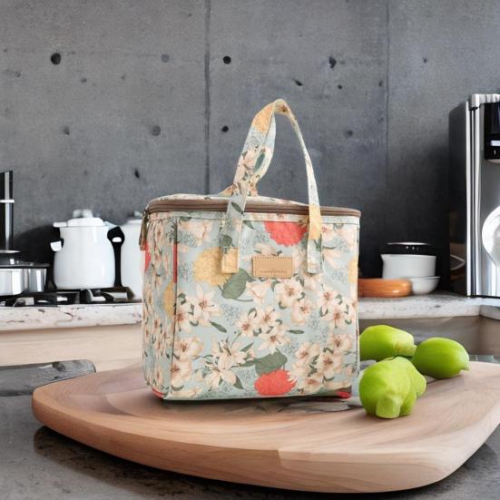 Insulated Picnic Bag with Handle Zipper Top Reusable Canvas Bag Multifunctional Cooler Bag Picnic Hiking Food Thermal Insulated Bag Outdoor