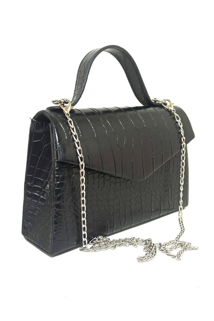 Women's Stylish and Useful Evening Dress Bag Women's Silvery Black Breasted Fabric Silver Chain Strap Evening Bag
