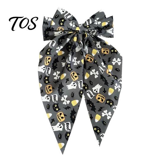 Cute Halloween Hair Piece Silky Satin Bows, Big Ribbon Bow Clips, Oversized Pumpkin Bat Print Hairpin Long Tail Barrettes, Accessories for Women Girls