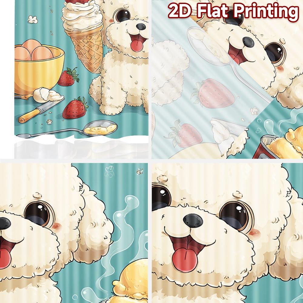2D flat printing 2pcs Curtains Cute dog chef strawberry ice cream Digital Printed Polyester Drapes Family Party Decoration Use