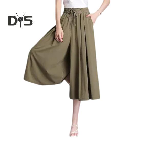 Женские укороченные брюки, эластичные брюки-кюлоты с высокой талией и регулируемым шнурком, однотонные повседневные брюки с широкими штанинами, повседневная одежда