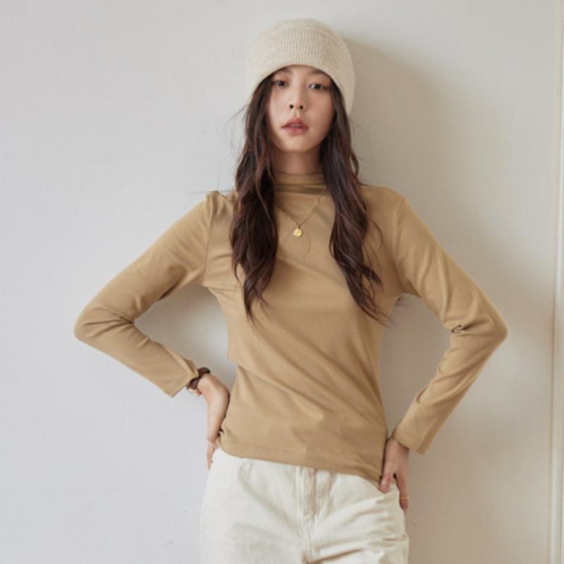 Осенне-зимняя женская однотонная рубашка с полувысоким воротником, двухсторонней шлифовкой, теплая базовая рубашка с высокой эластичной подкладкой и облегающим внешним видом, универсальная базовая рубашка