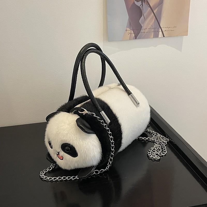 Panda Plush Bag With Zipper Closure For Daily Use And Cute Cartoon Style