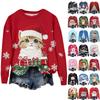 Ladies' Christmas Printed Casual Long Sleeved Round Neck Sports Hoodie Top