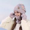 3Pcs/Set Winter Hat Scarf Gloves Set Thickened Velvet Lining Colorful Elastic Fit Knitting Hat Neck Warmer Gloves Set