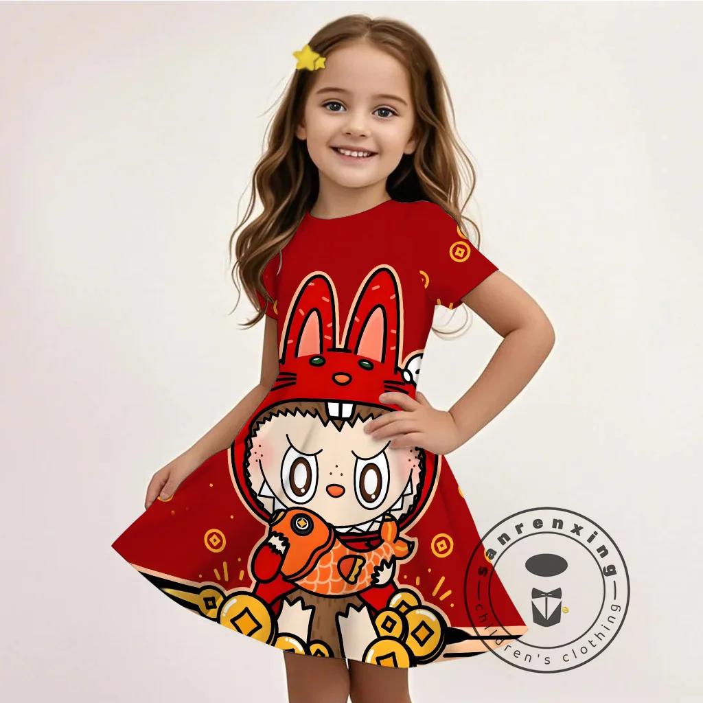 L-LABUBU-Летнее 3D платье для девочек, мультяшный принт, повседневный Y2K стиль, дышащая ткань, милое, доступное, горячо продаваемое