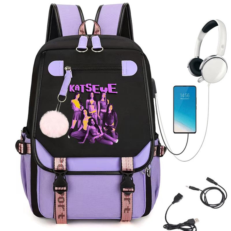 KATSEYE K-Pop Girl Group Print School Student Backpack 60123-6 Large Capacity Lightweight Casual Travel Bag