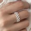 Huitan Beaded Chain Ring for Women Minimalist Multi-row Round Ball Wide Band Stackable Finger Ring Daily Party Trendy Jewelry