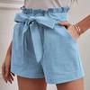 Summer Women's Loose Linen Casual Shorts with Pockets, Solid Color High Waisted Wide Leg Pants