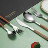 1Pc Wooden Handle Cutlery Stainless Steel Knife Fork Spoon Wooden Flatware Dishwasher Safe Kitchen Tableware Knife Fork Spoon