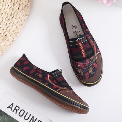 Старый Пекин противоскользящие тканевые туфли с листовым узором, танцевальные туфли для женщин среднего и пожилого возраста, одинарные туфли, противоскользящая мягкая подошва, на один шаг