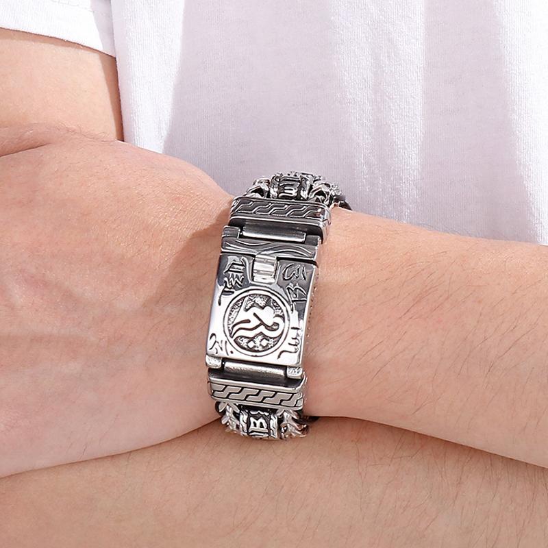 Религиозный браслет для мужчин из нержавеющей стали 316L, 22 мм, буддийские Священные Писания, мужские браслеты, кожаные ювелирные изделия на руку, массивные