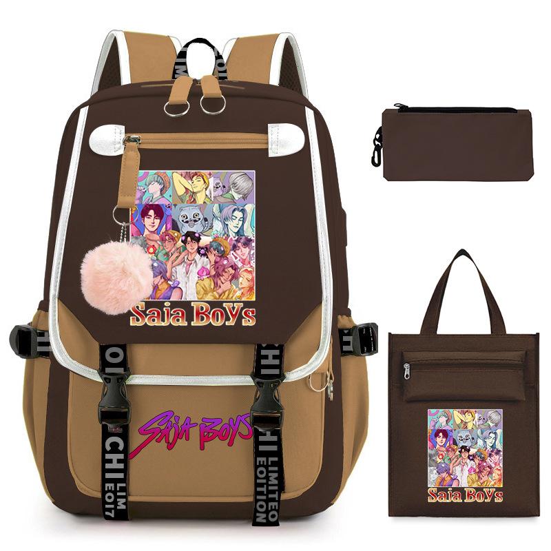 K-Pop Anime Cartoon Printing Casual Student Backpack Shoulder Bag Pencil Case Three-Piece Set