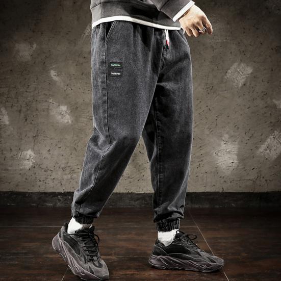 Эластичный пояс со средней посадкой, термоусадочные манжеты на шнурке, повседневные джинсы, мужские джинсы с несколькими карманами, джинсовые спортивные штаны в стиле хип-хоп, уличная одежда
