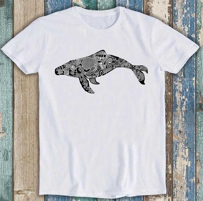 Силуэт кита Дудл Природа Океан Море Хит продаж Подарок Футболка T-shirt M1642