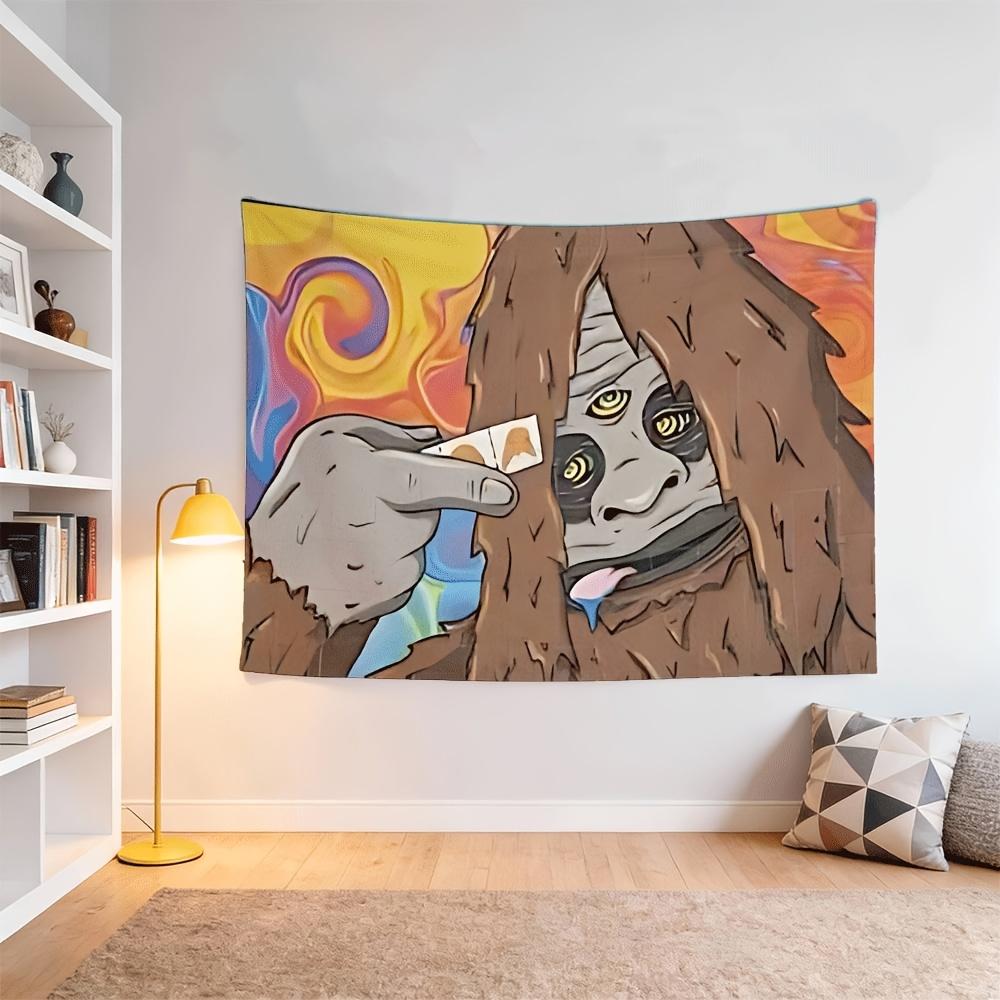 Funny Psychedelic Bigfoot Tapestry, Fun Cartoon Wall Art for Bedroom Living Room Dorm Decor