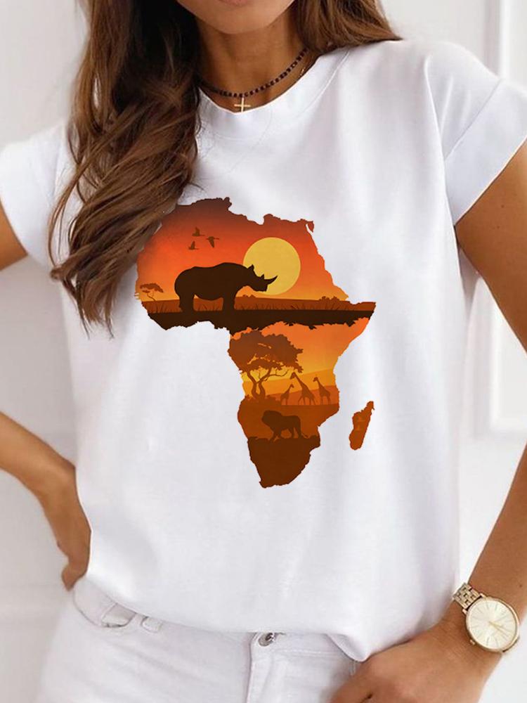 New Unisex's African-Style Casual Short-Sleeve T-Shirt, Loose-Fit Round-Neck Summer White T-Shirt, Printed Unisex's T-Shirt