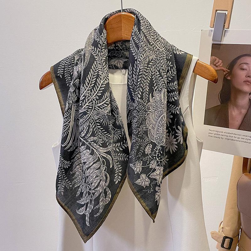 New Korean Style Small Square Scarf for Women Elegant Retro Printed Scarf Cotton and Hemp Texture Ladies' Accessories