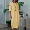 Women's Midi Dress Women's Solid Color Sleeve Round Neck Dress