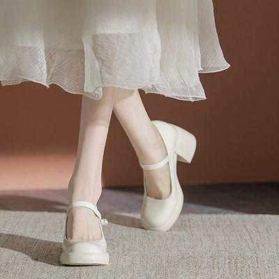 Мода 2025 Новые Жемчуг на среднем каблуке Круглый носок Квадратный Готика Мэри Джейн Японский стиль Лолита Женская обувь Женская обувь