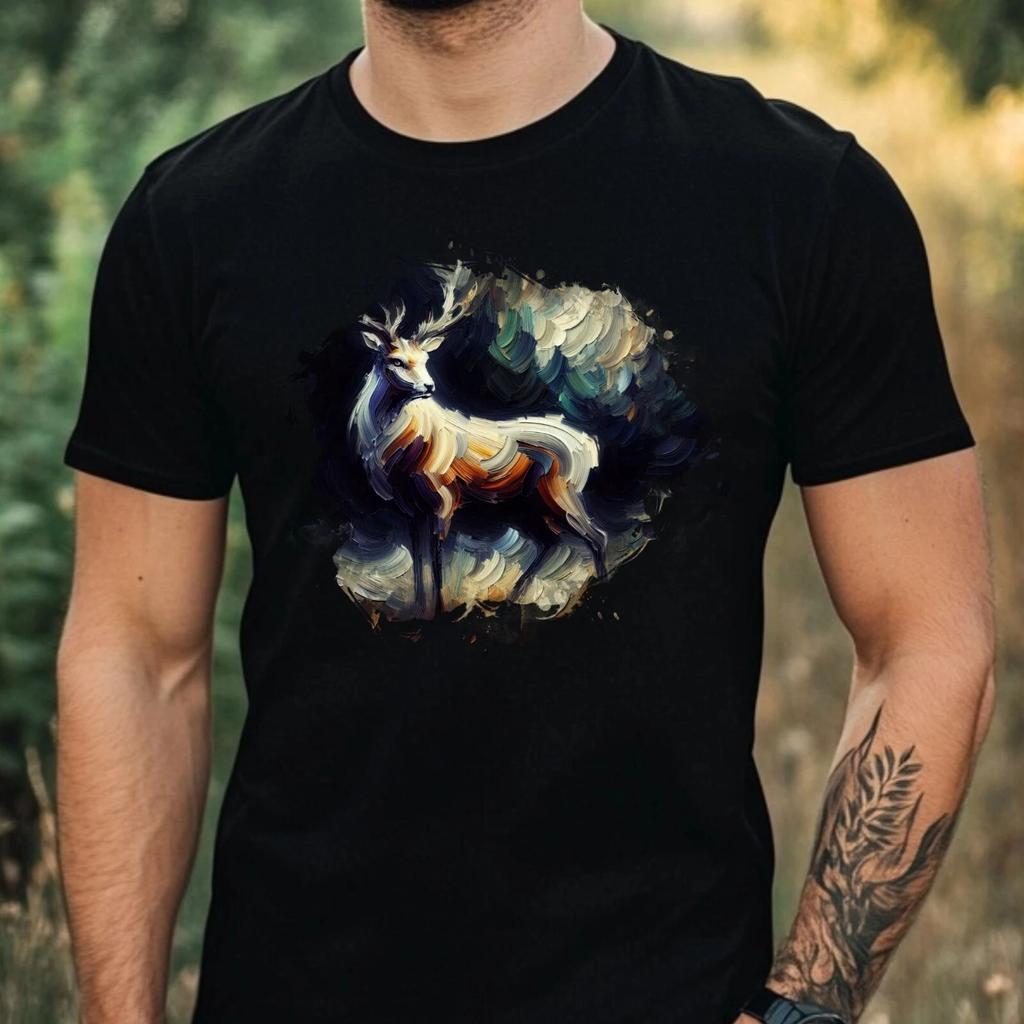 T-Shirt Herren Aquarell Hirsch Motiv Baumwolle Größe XS bis 5XL