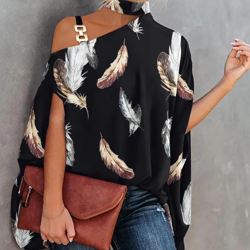 Летняя свободная женская рубашка с короткими рукавами и принтом на шее для женщин