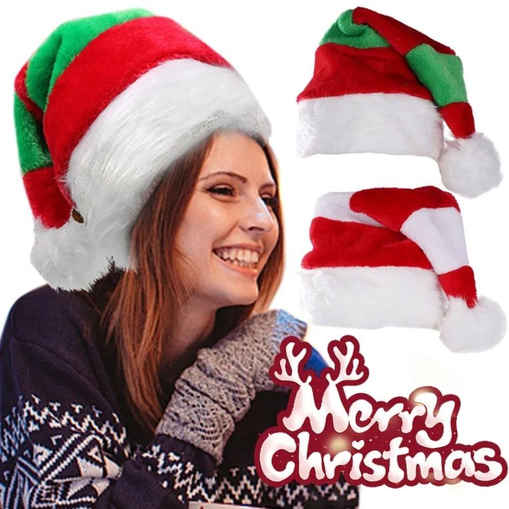Thicken Santa Hat Plush Warm Winter Cap Striped Splicing Christmas Hat Holiday Costumes Dress Up