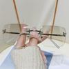 Retro Rimless Y2k Sunglasses For Women Rhinestone Butterfly Rectangle Sun Glasses Vintage Shades Travel Beach Eyewear