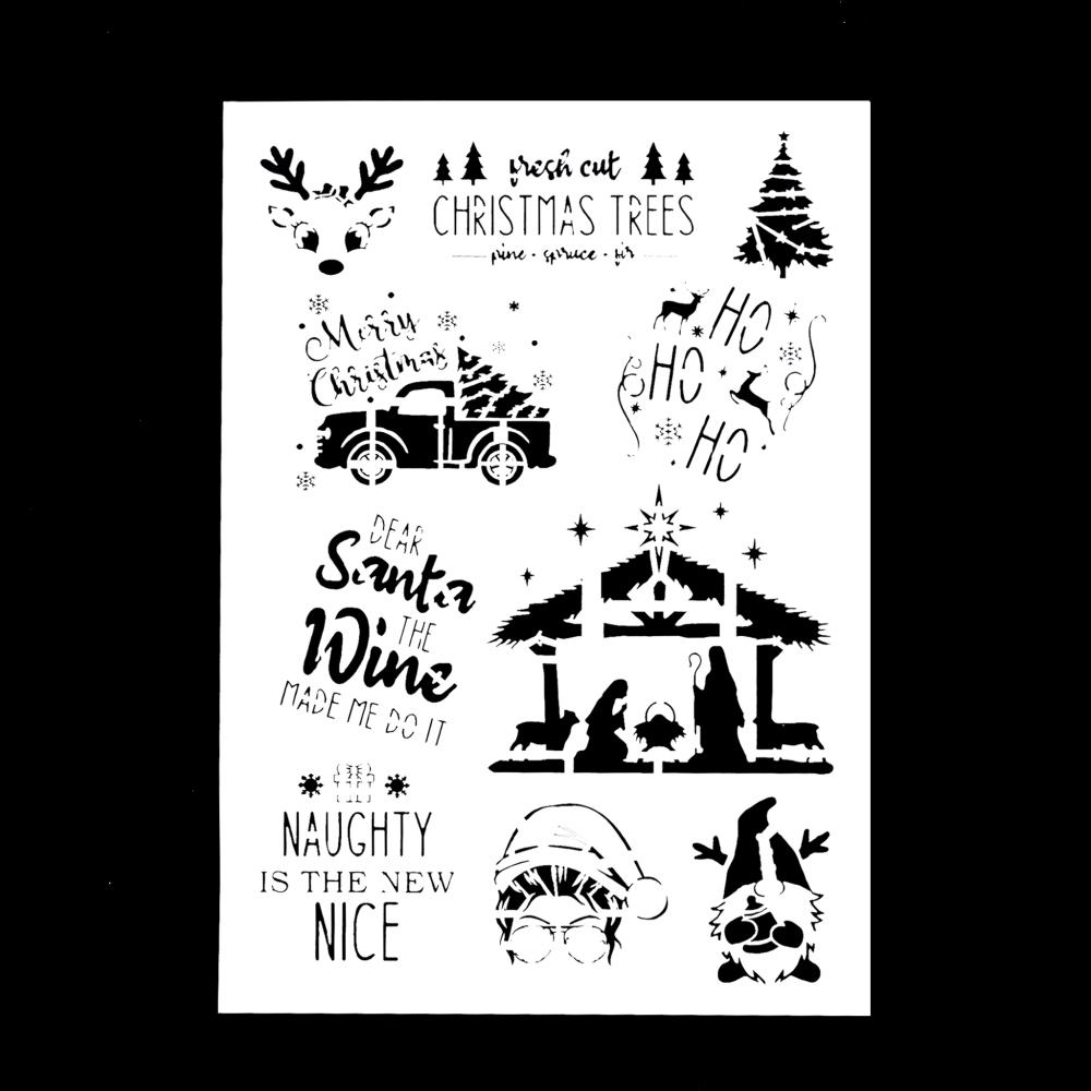 A4 Size Decorative Reusable Christmas Stencil Template Painting Stencils for DIY Crafts Scrabooking Painting On Wood,Canvas,Floor,Wall and Tile