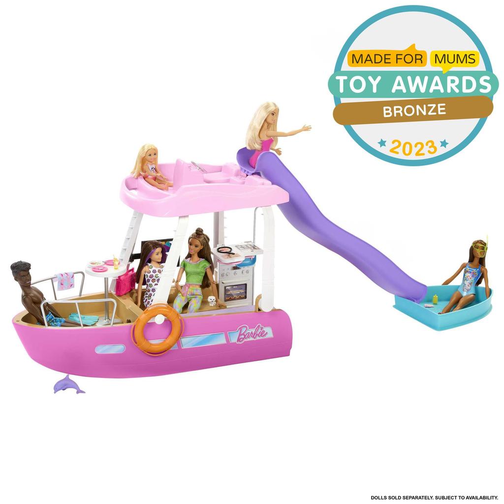 Горка для бассейна Barbie Dream Boat продана Кукла Барби Dress Up от 3 лет и старше, розовый HJV37 и приключения! (Кукла отдельно) Кукла/Дом