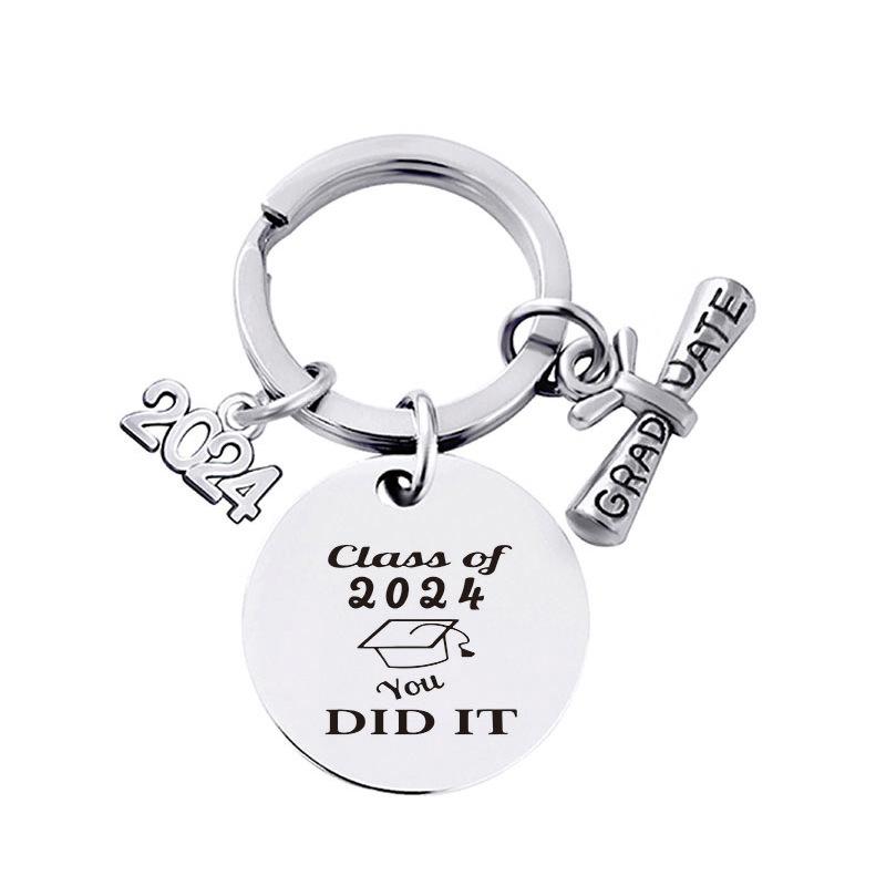 2024 Graduation Keychain Rings Key Holder Engraved Inspirational Language Doctoral Cap