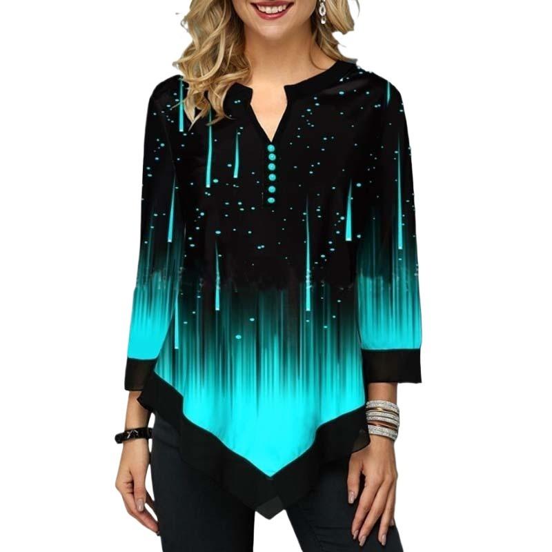 Женский топ Лето Осень 3D цифровая печать V-образный вырез нестандартные свободные футболки и топы с длинными рукавами