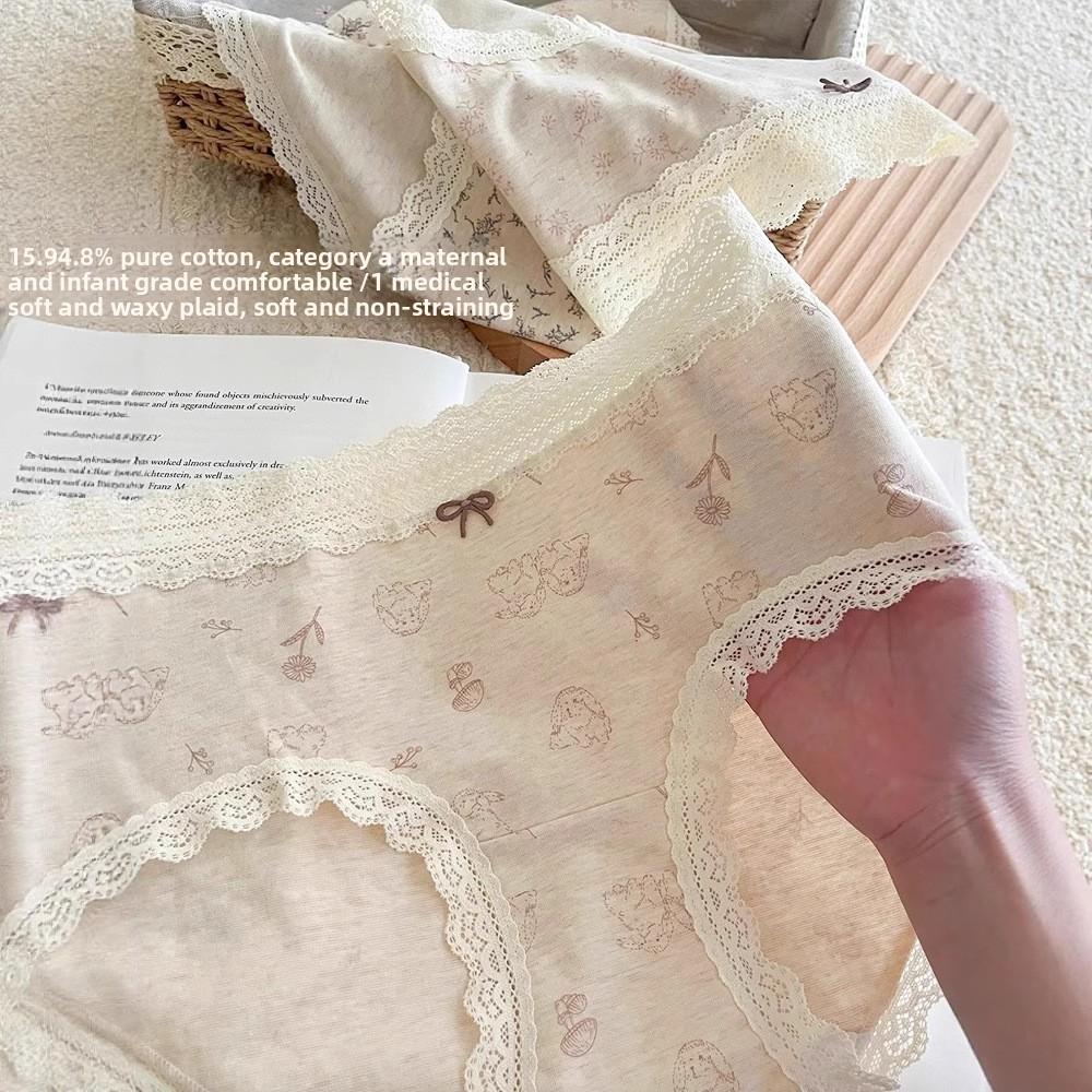 Женские весенне-осенние кружевные трусы из чистого хлопка 10а класса, бактериостатические, не облегающие бедра