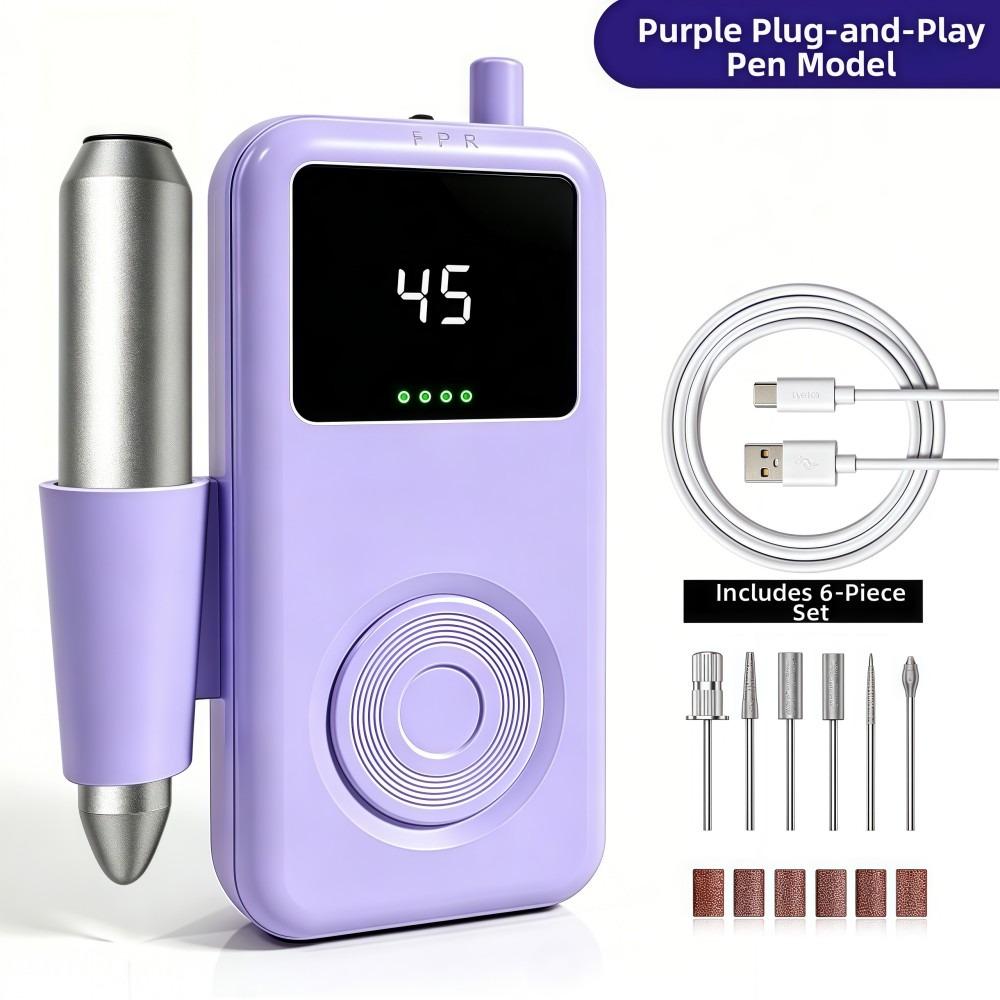 LED Display Electric Nail File 6 Grinding Heads Nail Grinder  Nail Tools