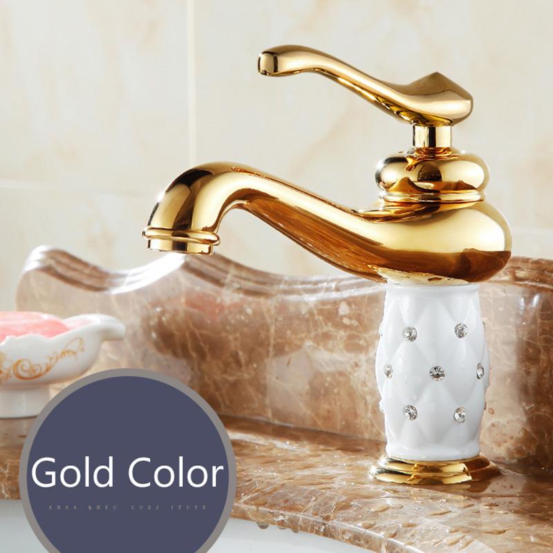 Basin Faucets Brass with Diamond Bathroom Faucet Gold Mixer Tap Single Handle Hot & Cold Washbasin Tap Torneiras Banheiro 7301K