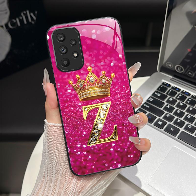 Чехол для Samsung Galaxy A52 A52S A72 A73 A53 A33 5G Модный Чехол с Буквами Жесткий Закаленный Стеклянный Задний Корпус с Мягким Краем Защитный