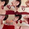 Серебряные Геометрические Кафф-Серьги с Красной Каплей - Ретро Легкая Роскошь для Женщин, Осенне-Зимняя Коллекция