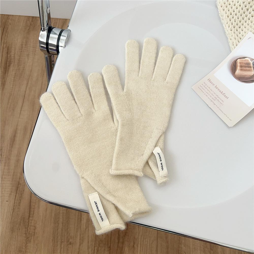 Новые однотонные перчатки для женщин зимой, универсальные для студентов, симпатичные, с пятью пальцами, вязаные, для пары, с сенсорным экраном, милые, теплые, для велоспорта