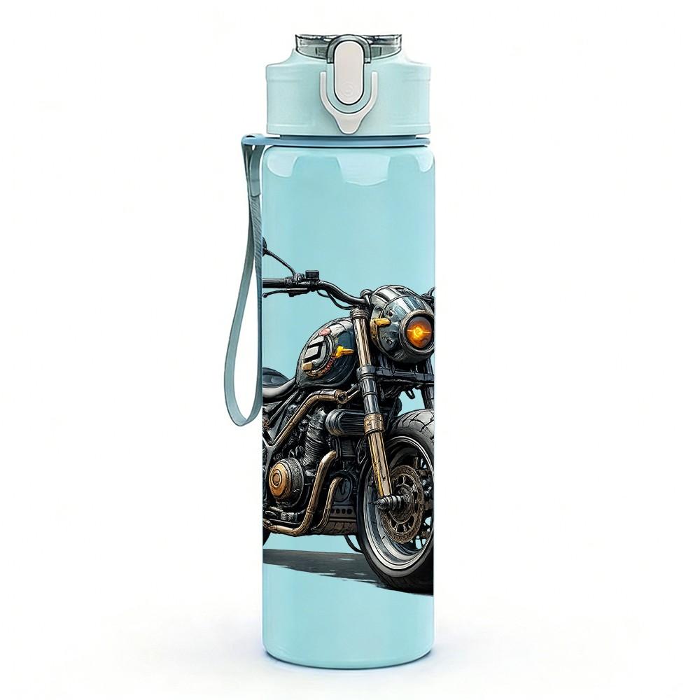 1PC Classic Motorbike Art 750ml Color Plastic Sports Water Bottle Leakproof Flip Straw Lid Suitable for Sports Office Home Use