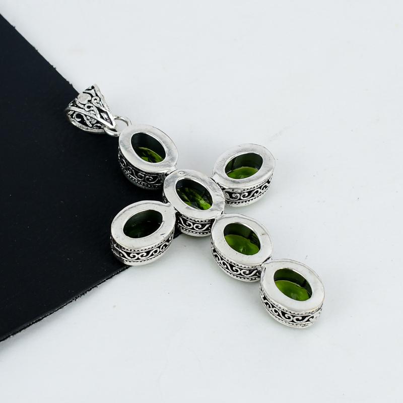 Красивая подвеска с перидотом из серебра 925 пробы - Ручная работа, Дизайн креста, Украшение для повседневной носки, Уникальная подвеска с перидотом, Подарки на День отца