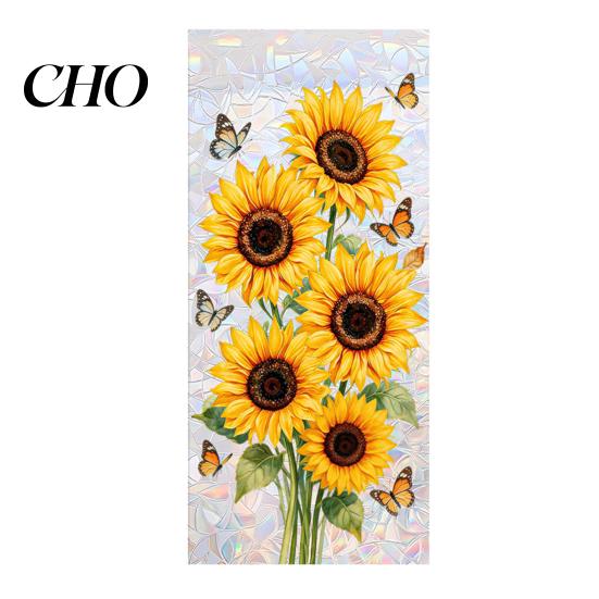 Static Glass Sticker Stained Window Film Rainbow Flowers Decorative Decals Non-adhesive Sun Blocking Removable for Living Room Bathroom Easy Remove