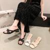 2025 New French Square Head Open-toed Cool Slippers Female Beautiful Bow Fairy Wind After Wearing Thick-heeled Slippers