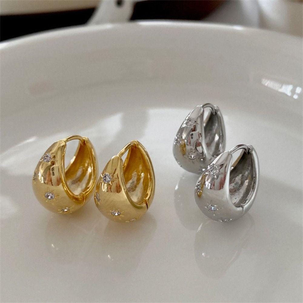 Copper Rhinestone Ear Buckles Korean Style Minimalist Hoop Earring Wedding Bride Jewelry