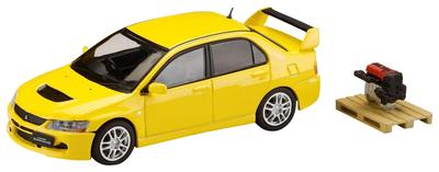 HJ64 Mitsubishi Lancer Evolution 9 GSR с дисплеем двигателя, желтый, готовый продукт, 1/64, модель, сплошная,