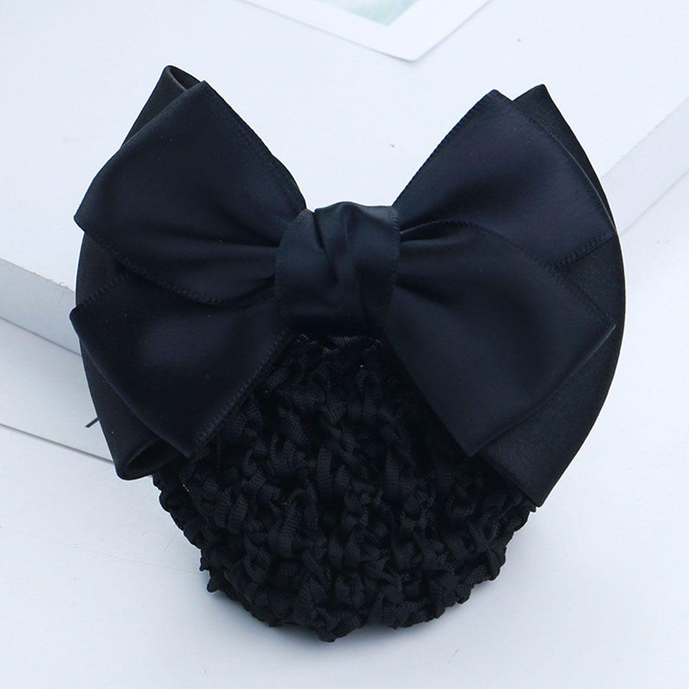 Elastic Women Girls Bowknot Decor Headdress Snood Net Barrette Bun Cover Hair Clip