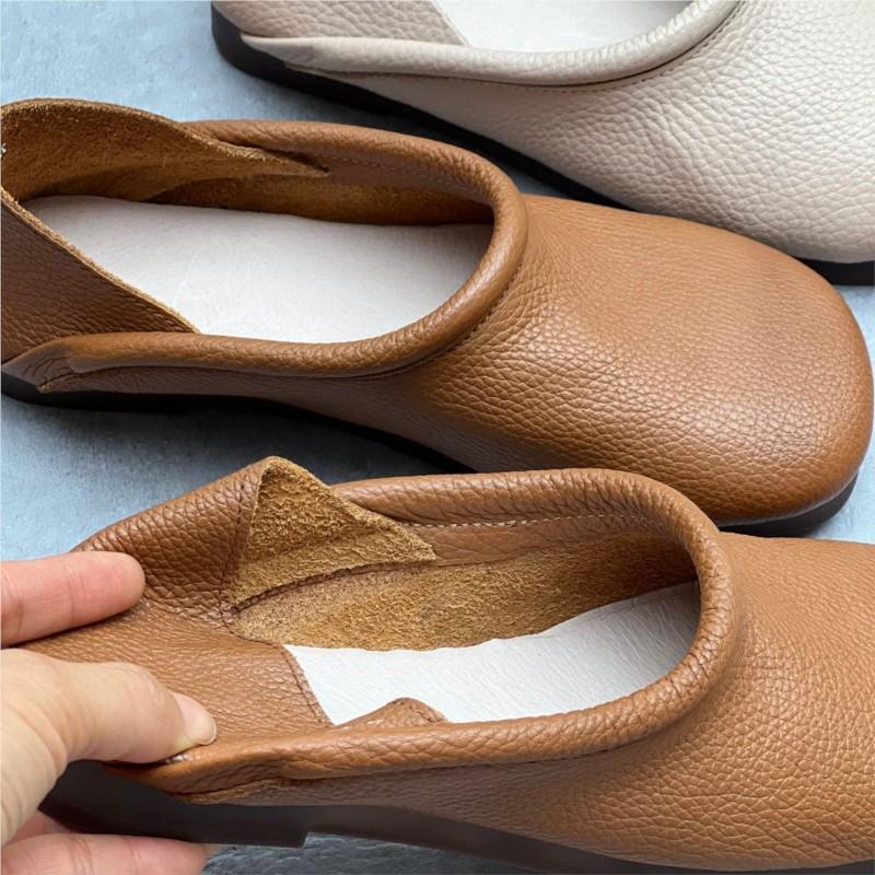 Vintage PU Leather Flats Shoes Comfortable Soft Sole Solid Color Slip-on Shoes